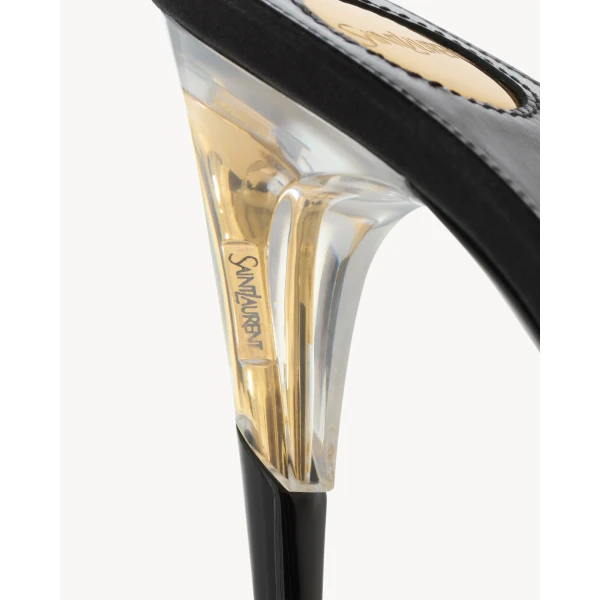 Black Saint Laurent Goya Slingback Pumps in Satin Crepe, Black, view 4 | Heels