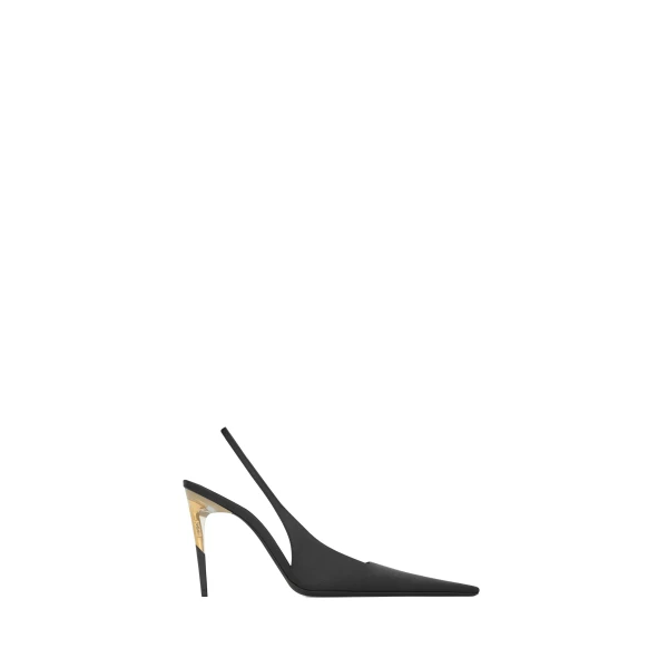 Black Saint Laurent Goya Slingback Pumps in Satin Crepe, Black | Heels