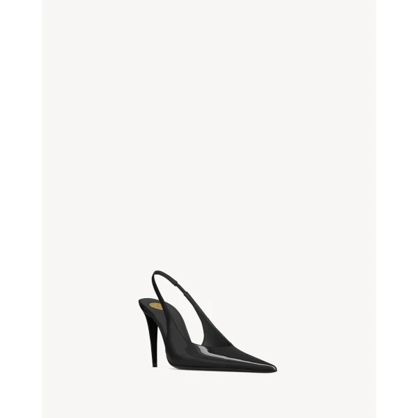 Black Saint Laurent Guermantes Slingback Pumps in Patent Leather, Black, view 3 | Heels