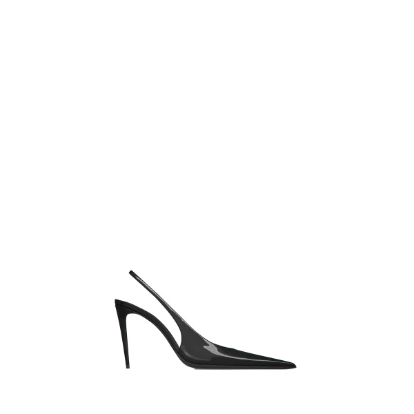 Black Saint Laurent Guermantes Slingback Pumps in Patent Leather, Black | Heels