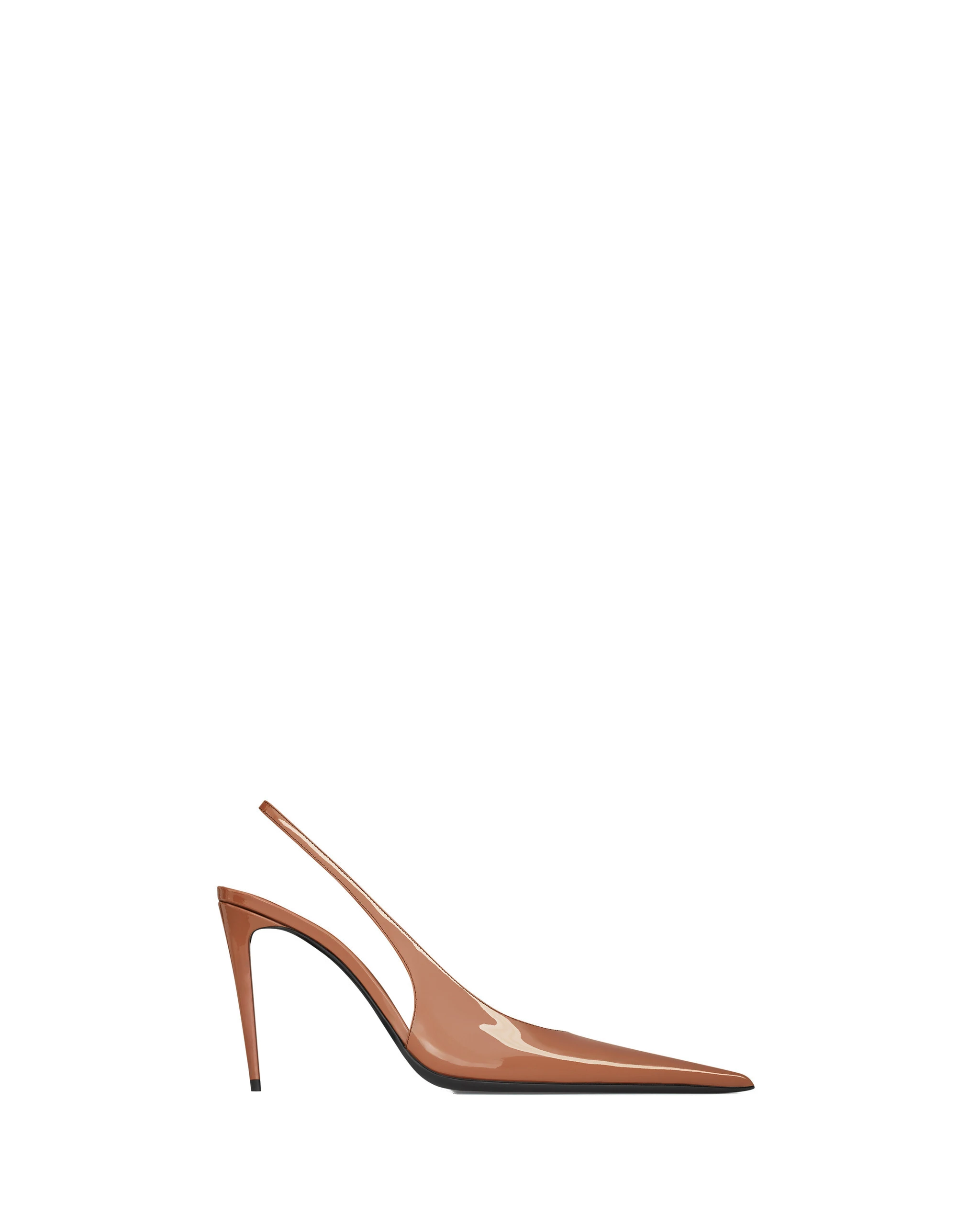 Saint Laurent Guermantes Slingback Pumps in Patent Leather, Noisette Brown Saint Laurent Guermantes Slingback Pumps in Patent Leather, Noisette | Heels