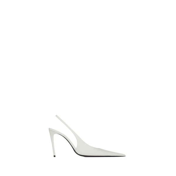 White Saint Laurent Guermantes Slingback Pumps in Patent Leather, White | Heels