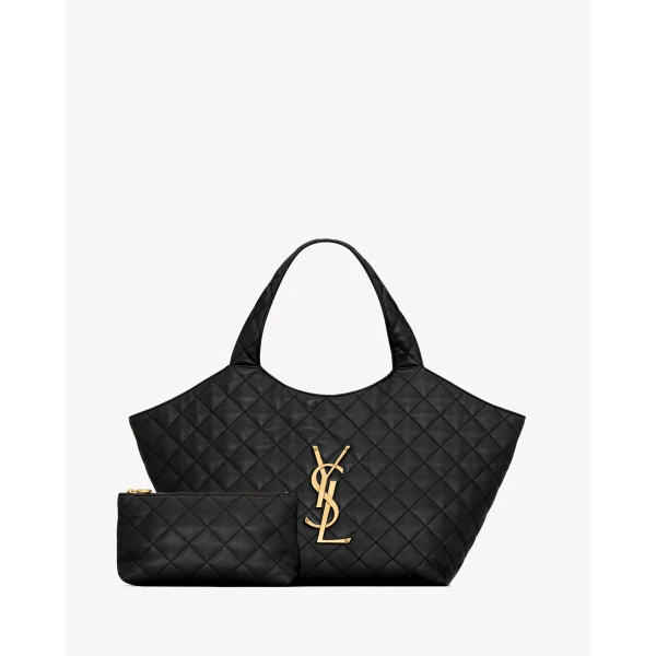 Black Saint Laurent Icare Medium in Quilted Nappa, Black, view 4 | Shoulder & Crossbody Bags