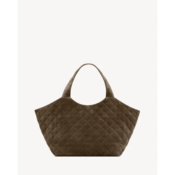 Brown Saint Laurent Icare Medium in Quilted Suede, Light Musk, view 5 | Shoulder & Crossbody Bags