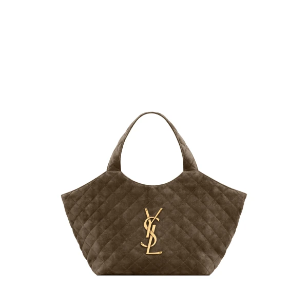 Icare Medium in Quilted Suede, Light Musk