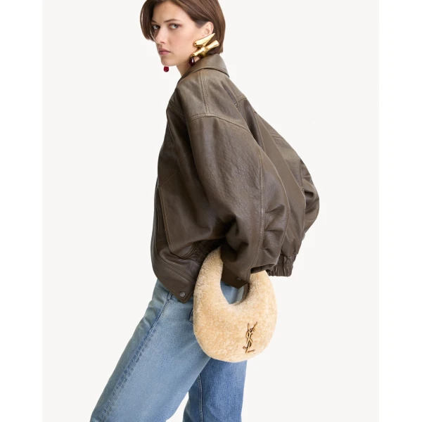Ivory Saint Laurent Icarino in Shearling, view 2 | Shoulder & Crossbody Bags