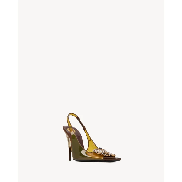 Multicolour Saint Laurent Isabella Slingback Pumps in Tpu and Crystal, view 3 | Heels