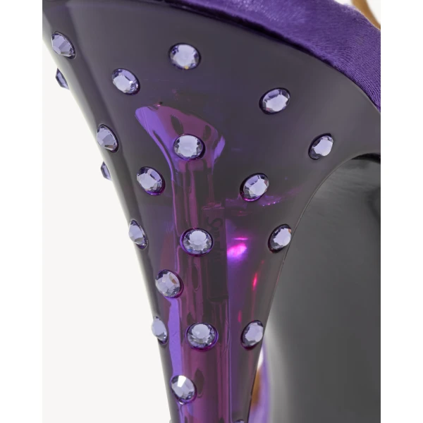 Multicolour Saint Laurent Ivresse Sandals in Satin Crepe and Crystals, Cognac and Tanzanite, view 4 | Sandals