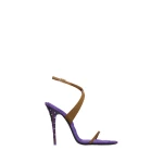 Multicolour Saint Laurent Ivresse Sandals in Satin Crepe and Crystals, Cognac and Tanzanite | Sandals