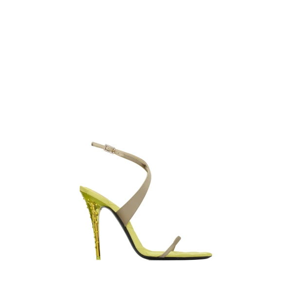 Multicolour Saint Laurent Ivresse Sandals in Satin Crepe and Crystals, Lemon Green and Peridot | Sandals