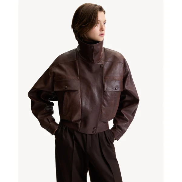 Multicolour Saint Laurent Jacket in Lambskin, Brun Normandie and Espresso, view 2 | Leather Jackets