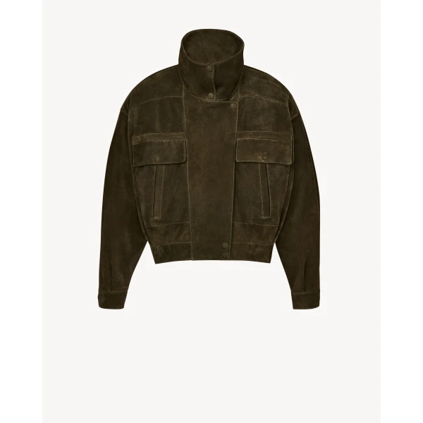 Green Saint Laurent Jacket in Vintage Split Leather, Militaire, view 3 | Leather Jackets