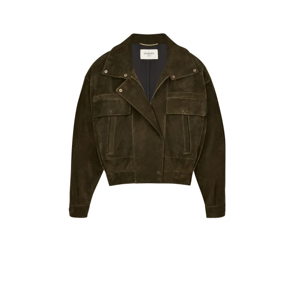 Green Saint Laurent Jacket in Vintage Split Leather, Militaire | Leather Jackets