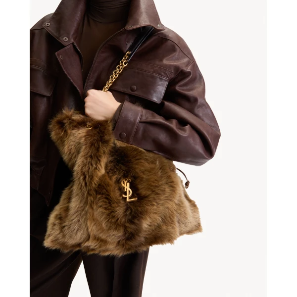 Brown Saint Laurent Jamie Shopping in Shearling, view 2 | Totes & Top-Handle Bags