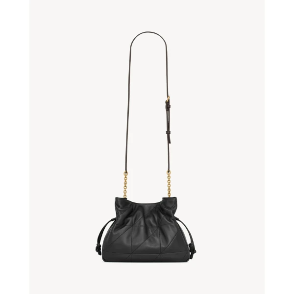 Black Saint Laurent Jamie Shoulder Pouch in Lambskin, Black, view 2 | Clutch Bags