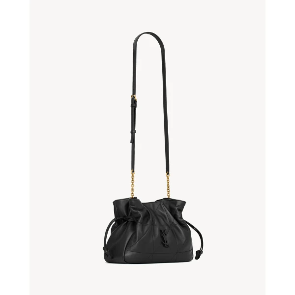 Black Saint Laurent Jamie Shoulder Pouch in Lambskin, Black, view 4 | Clutch Bags