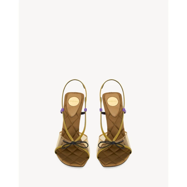 Multicolour Saint Laurent Jean Sandals in Tpu and Satin, Oil Green and Cognac, view 2 | Sandals