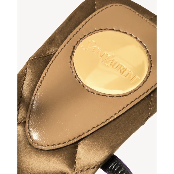 Multicolour Saint Laurent Jean Sandals in Tpu and Satin, Oil Green and Cognac, view 4 | Sandals