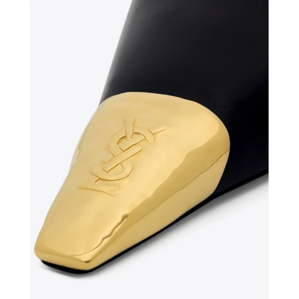 Multicolour Saint Laurent Jeanne Slingback Pumps in Smooth Leather, Black and Gold, view 4 | Heels