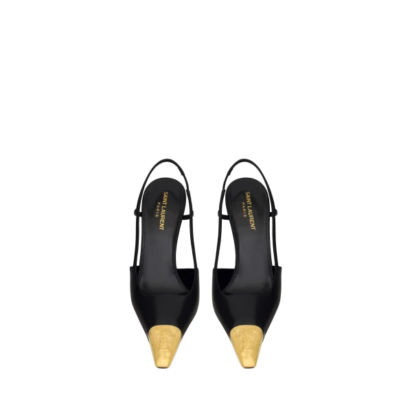 Jeanne Slingback Pumps in Smooth Leather, Black and Gold