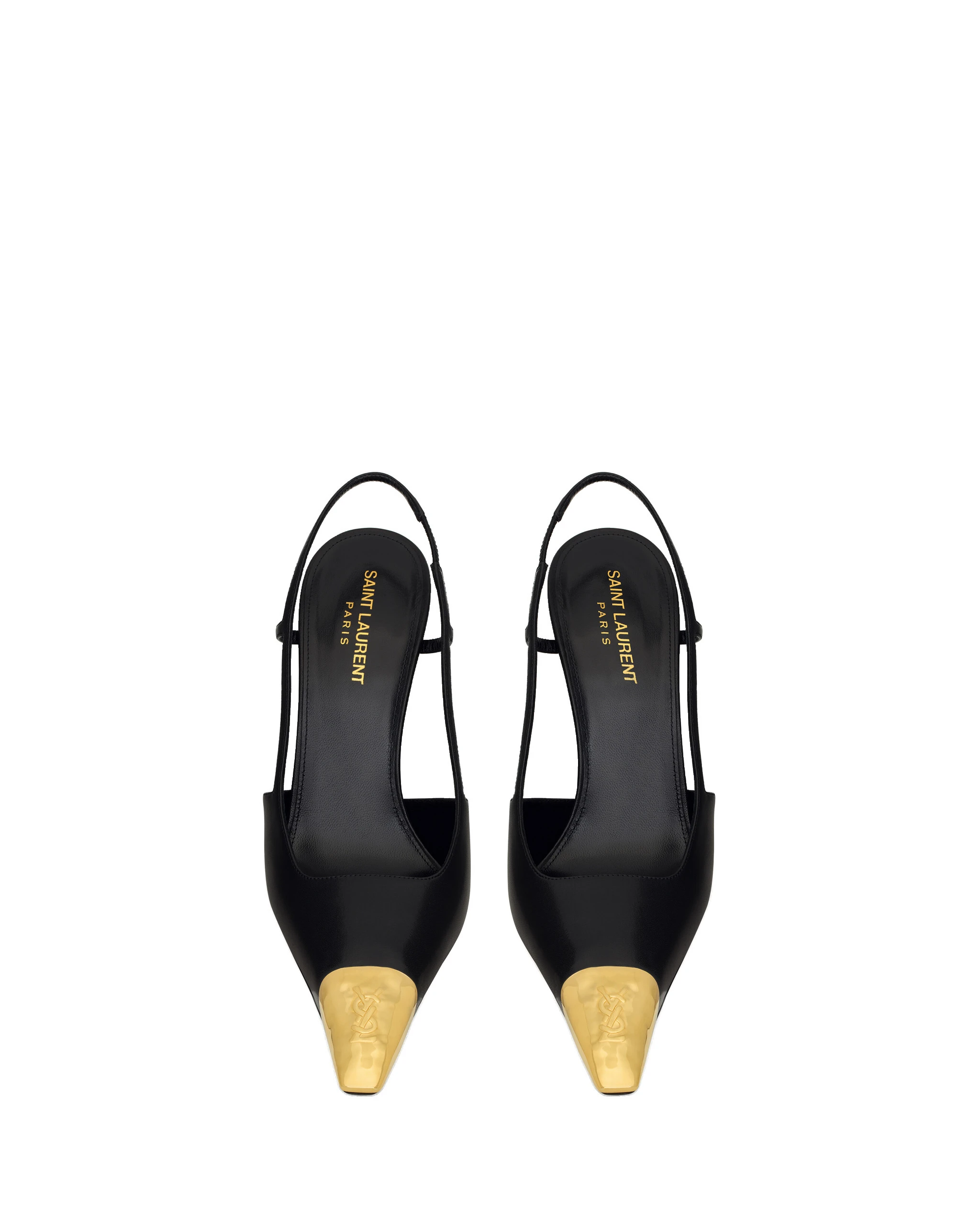 Saint Laurent Jeanne Slingback Pumps in Smooth Leather, Black and Gold Multicolour Saint Laurent Jeanne Slingback Pumps in Smooth Leather, Black and Gold | Heels