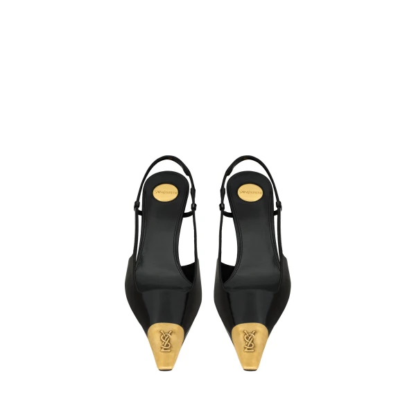 Black Saint Laurent Jeanne Slingback Pumps in Smooth Leather, Black | Heels