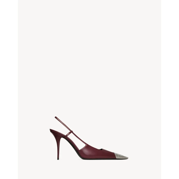 Red Saint Laurent Jeanne Slingback Pumps in Smooth Leather, Vintage Bordeaux, view 2 | Heels