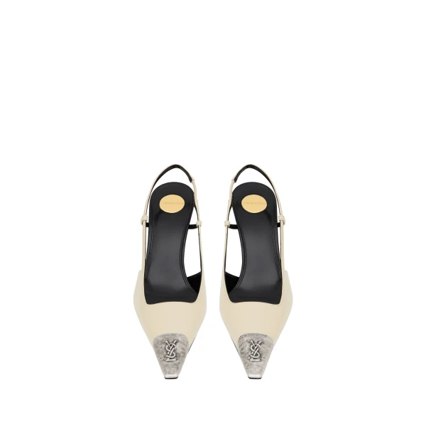 White Saint Laurent Jeanne Slingback Pumps in Smooth Leather, White | Heels