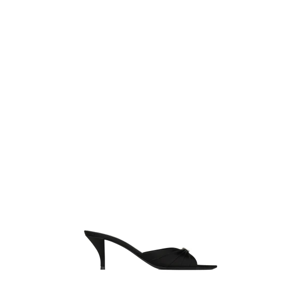 Black Saint Laurent Jerry Mules in Satin Crepe and Rhinestones | Mules