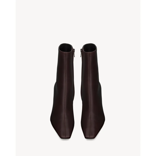 Red Saint Laurent Jill Booties in Smooth Leather, Marron Glace, view 2 | Boots