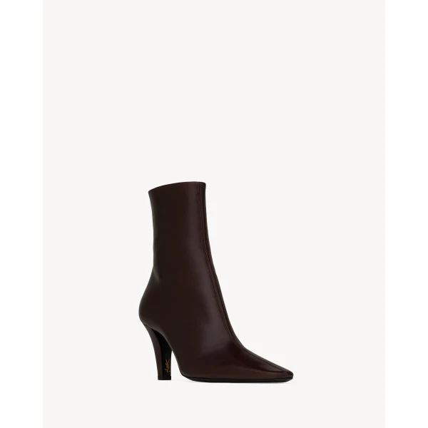 Red Saint Laurent Jill Booties in Smooth Leather, Marron Glace, view 4 | Boots
