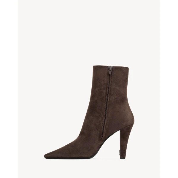 Brown Saint Laurent Jill Booties in Suede, view 3 | Boots