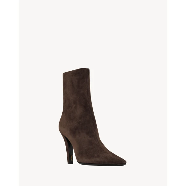 Brown Saint Laurent Jill Booties in Suede, view 4 | Boots