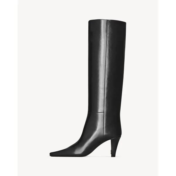 Black Saint Laurent Jill Boots in Smooth Leather, Black, view 3 | Boots