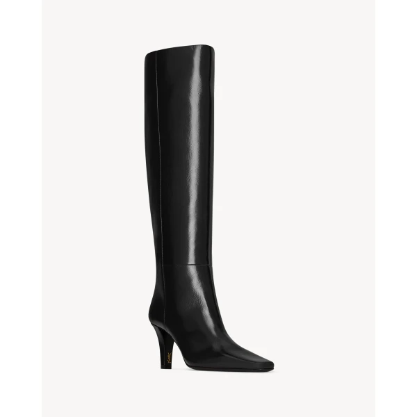 Black Saint Laurent Jill Boots in Smooth Leather, Black, view 5 | Boots