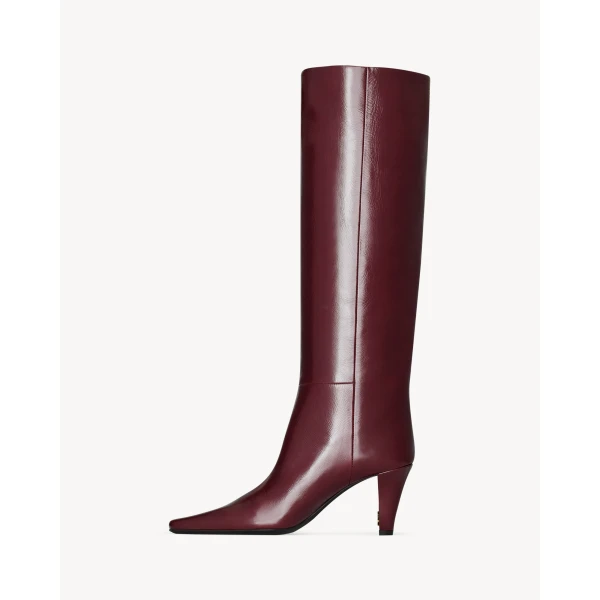 Red Saint Laurent Jill Boots in Smooth Leather, Vintage Bordeaux, view 3 | Boots
