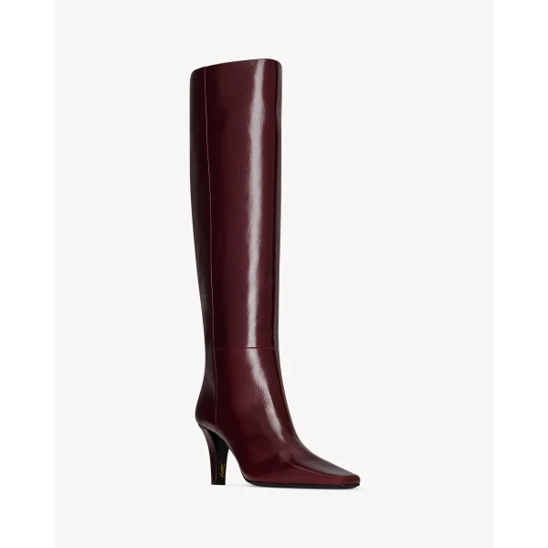 Red Saint Laurent Jill Boots in Smooth Leather, Vintage Bordeaux, view 4 | Boots