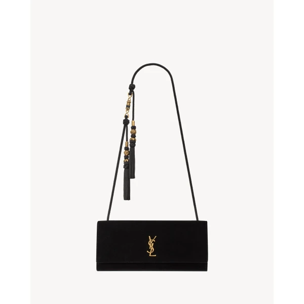 Black Saint Laurent Kate Clutch on Chain in Velvet, view 3 | Clutch Bags