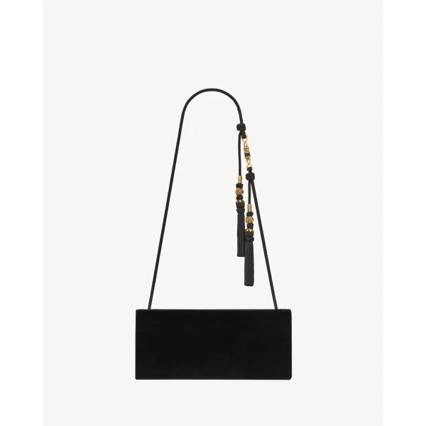 Black Saint Laurent Kate Clutch on Chain in Velvet, view 4 | Clutch Bags