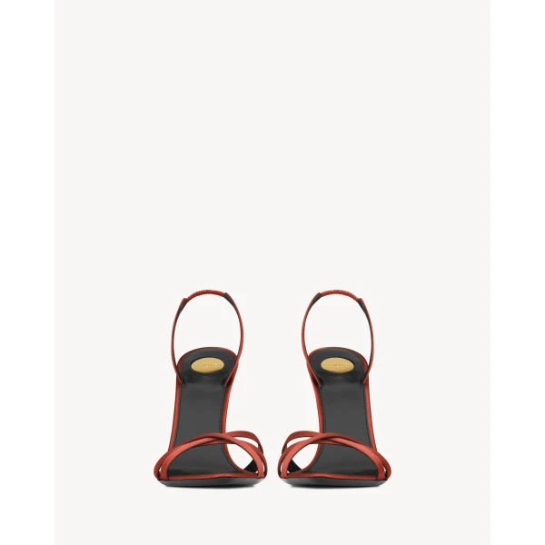 Red Saint Laurent Kate Sandals in Satin Crepe, view 2 | Sandals