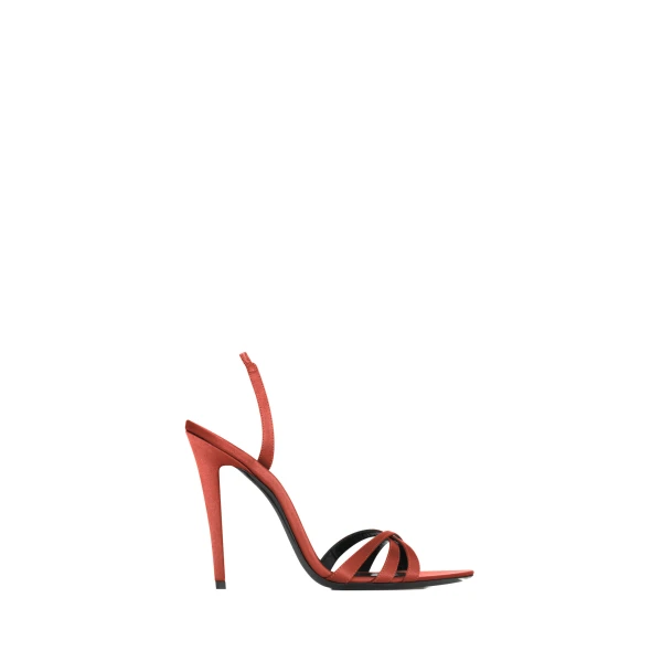 Red Saint Laurent Kate Sandals in Satin Crepe | Sandals