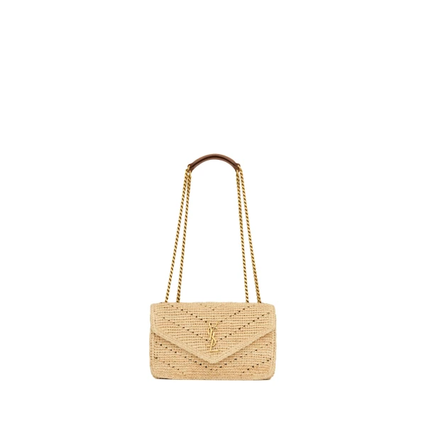 Beige Saint Laurent LOULOU small in raffia | Shoulder & Crossbody Bags