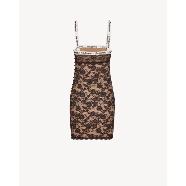 Black Saint Laurent Lace Slip Dress, view 2 | Dresses