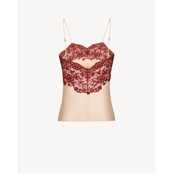 Pink Saint Laurent Laced Camisole in Silk Satin, view 3 | Camisoles