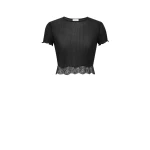 Black Saint Laurent Laced T-Shirt in Ribbed Silk, Black | T-shirts