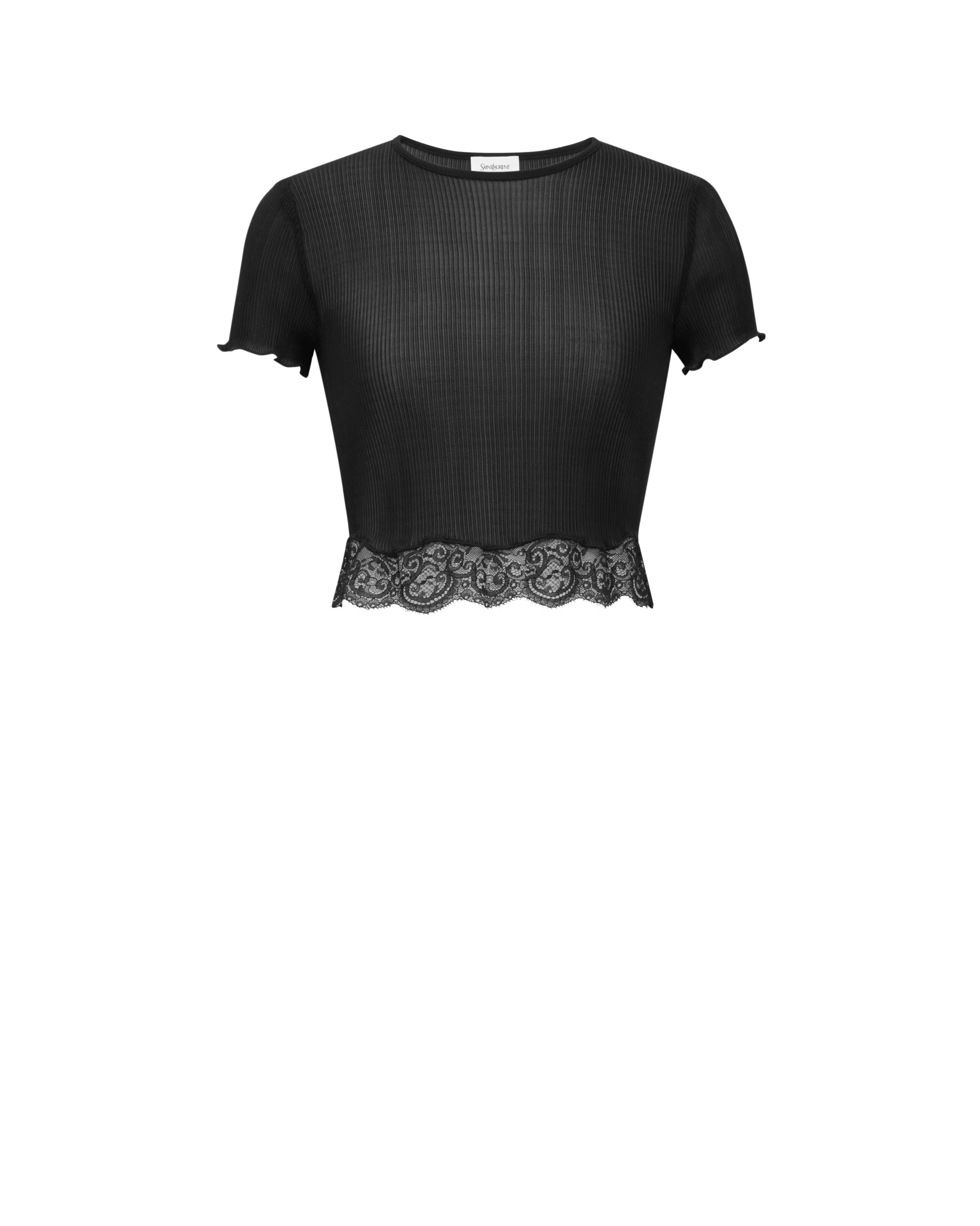 Saint Laurent Laced T-Shirt in Ribbed Silk, Black Black Saint Laurent Laced T-Shirt in Ribbed Silk, Black | T-shirts