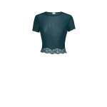 Green Saint Laurent Laced T-Shirt in Ribbed Silk, Vert Iraty | T-shirts