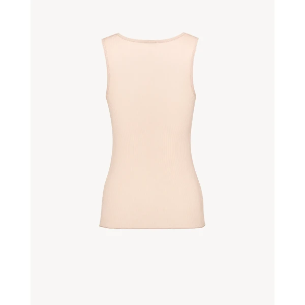 Beige Saint Laurent Laced Tank Top in Ribbed Silk, view 3 | Sleeveless