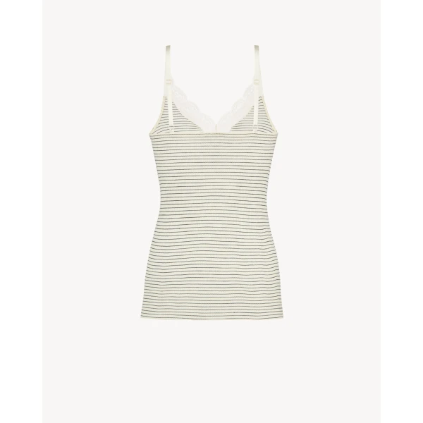 Multicolour Saint Laurent Laced Tank Top in Ribbed Wool and Silk, view 3 | Sleeveless