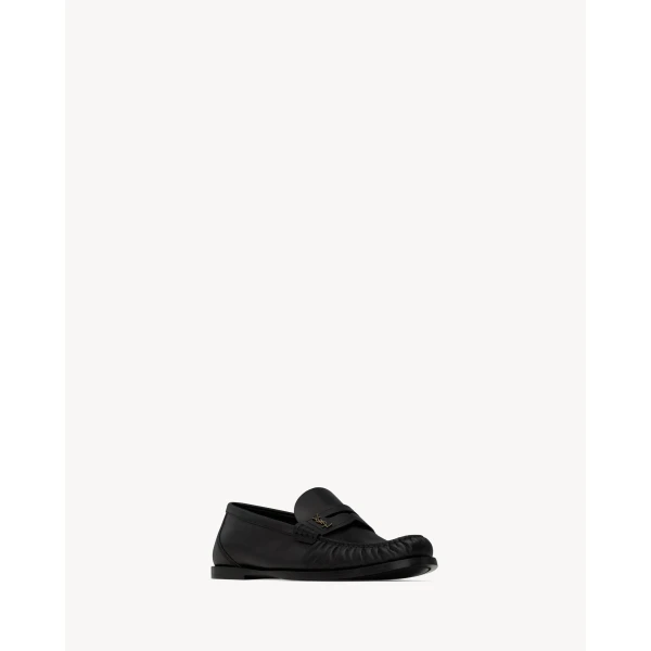 Black Saint Laurent Laurent Loafers in Smooth Leather, Black, view 3 | Loafers